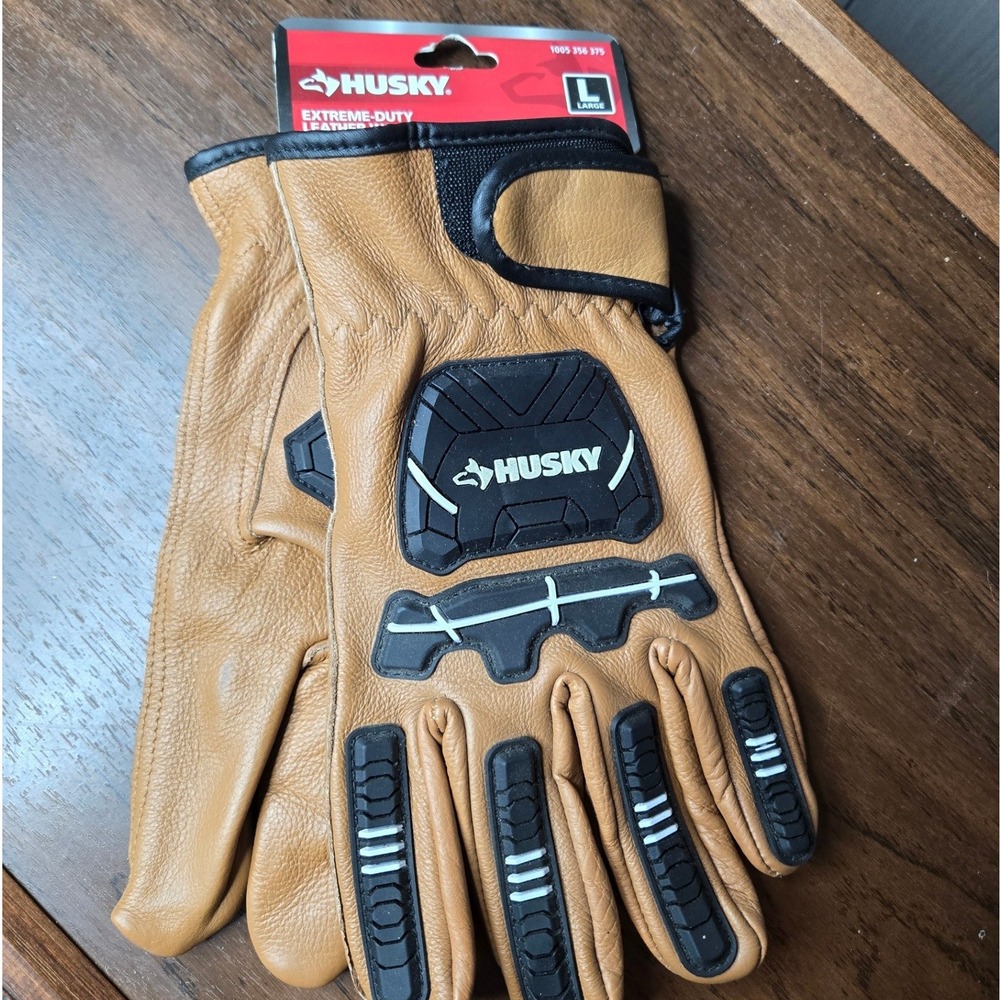 Husky Leather Work Gloves Mens Large Tan NEW Extreme-Duty TPR Impact 1005356375
